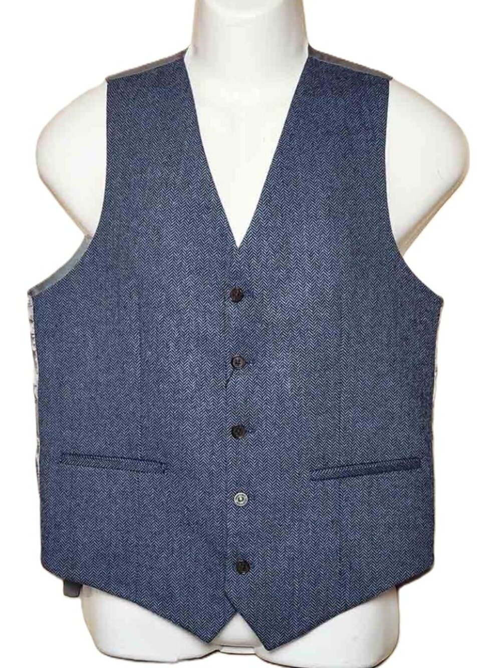 Shelby & Sons Blue Wool Herringbone Vest Bamford Waistcoat Men's Size 38L